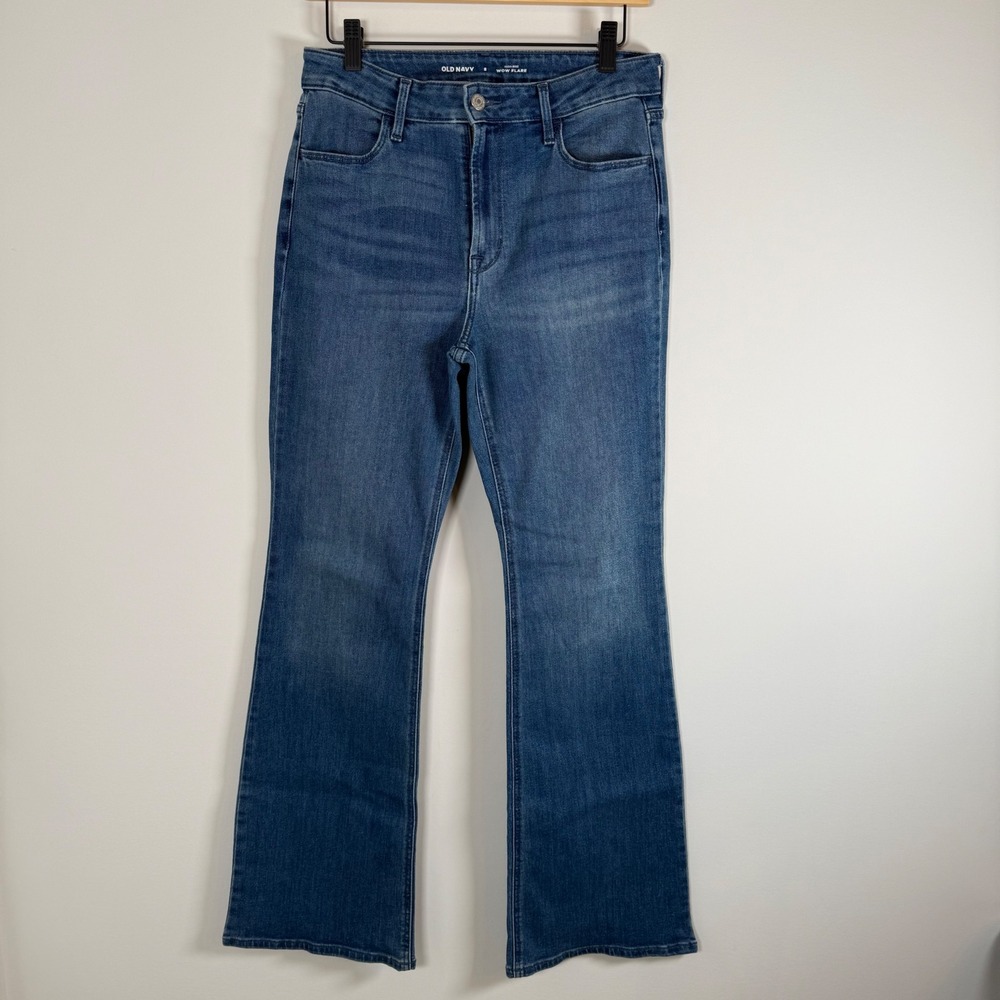 Old Navy High Rise Wow Flare Classic Minimalist Medium Wash Denim Blue Jeans 8